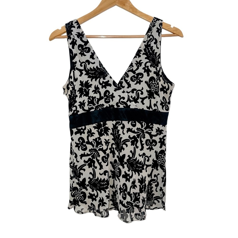 INC International Concepts Silk Floral Tank Top Black & White